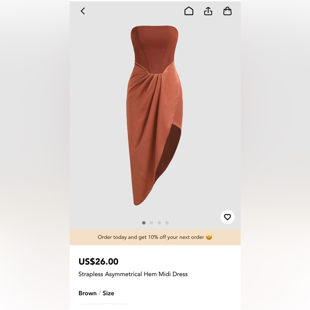 Strapless Asymmetrical Hem Midi Dress - Brown/Rust
